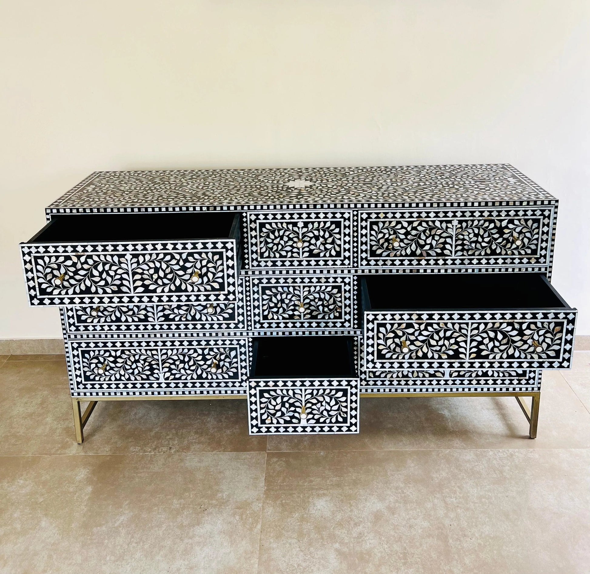 Floral Pattern Mother Of Pearl Sideboard - Jodha Furniture