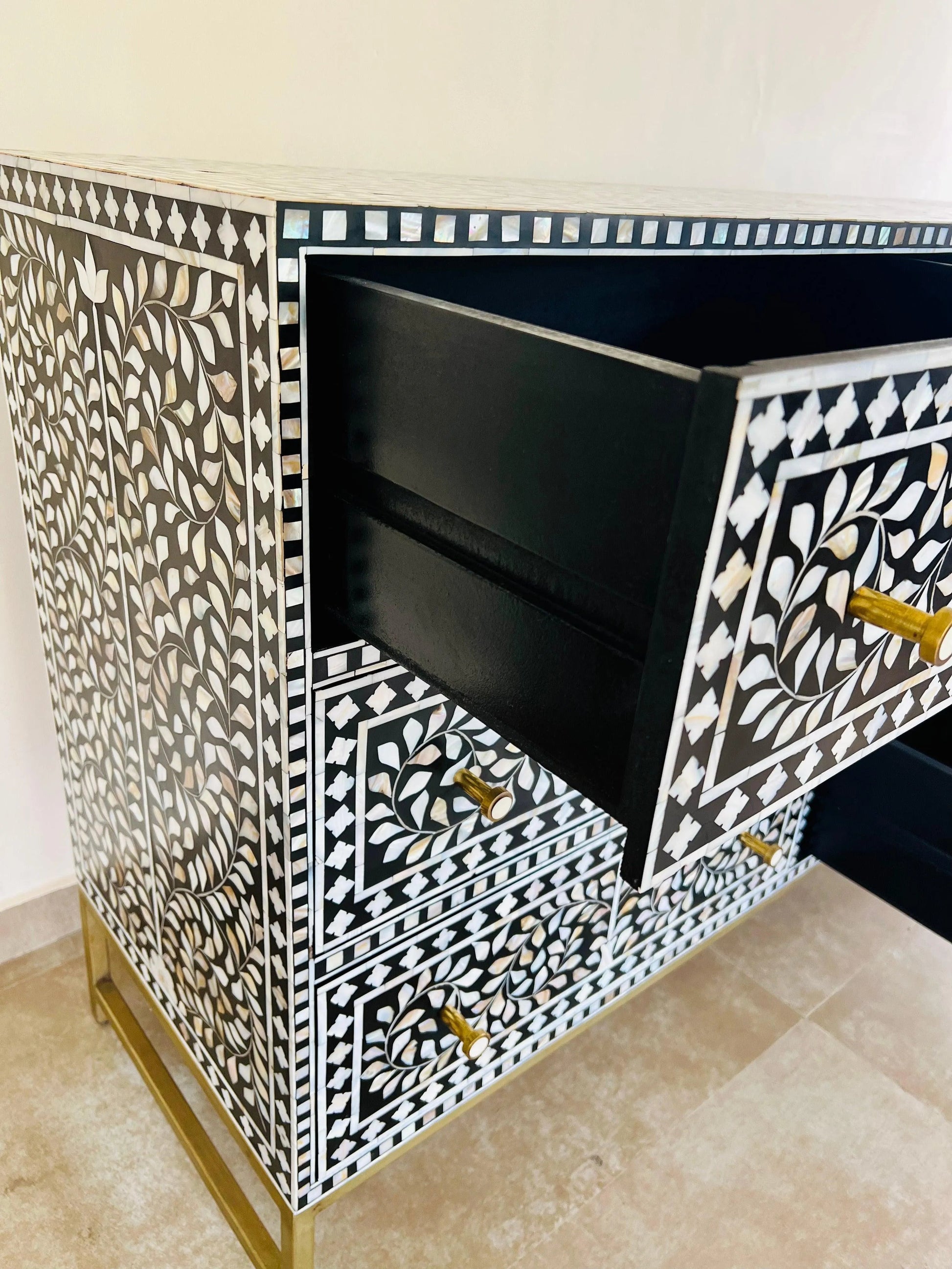 Floral Pattern Mother Of Pearl Sideboard - Jodha Furniture