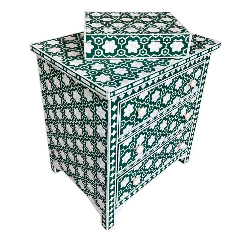Garland Bone Inlay Upsized Bedside Table - Jodha Furniture