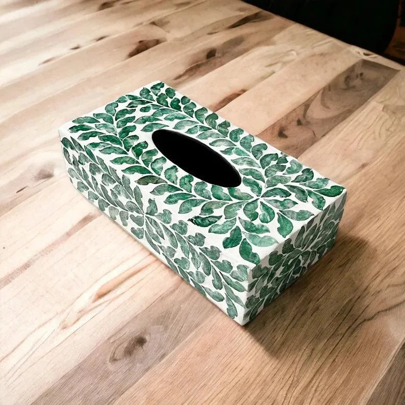 Green leaves luxurious nacre tissue box cover - Jodha Furniture