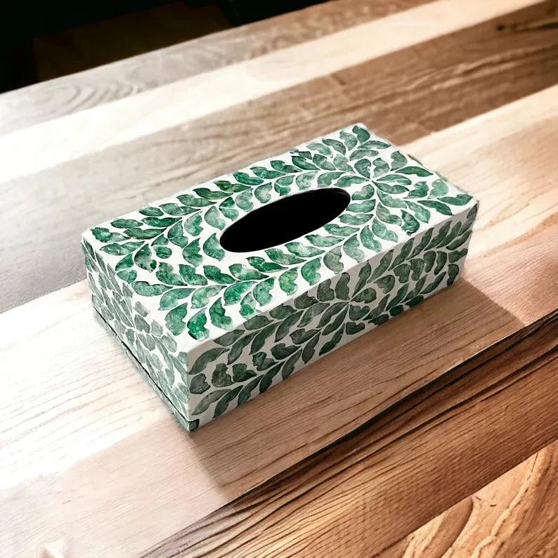 Green leaves luxurious nacre tissue box cover - Jodha Furniture