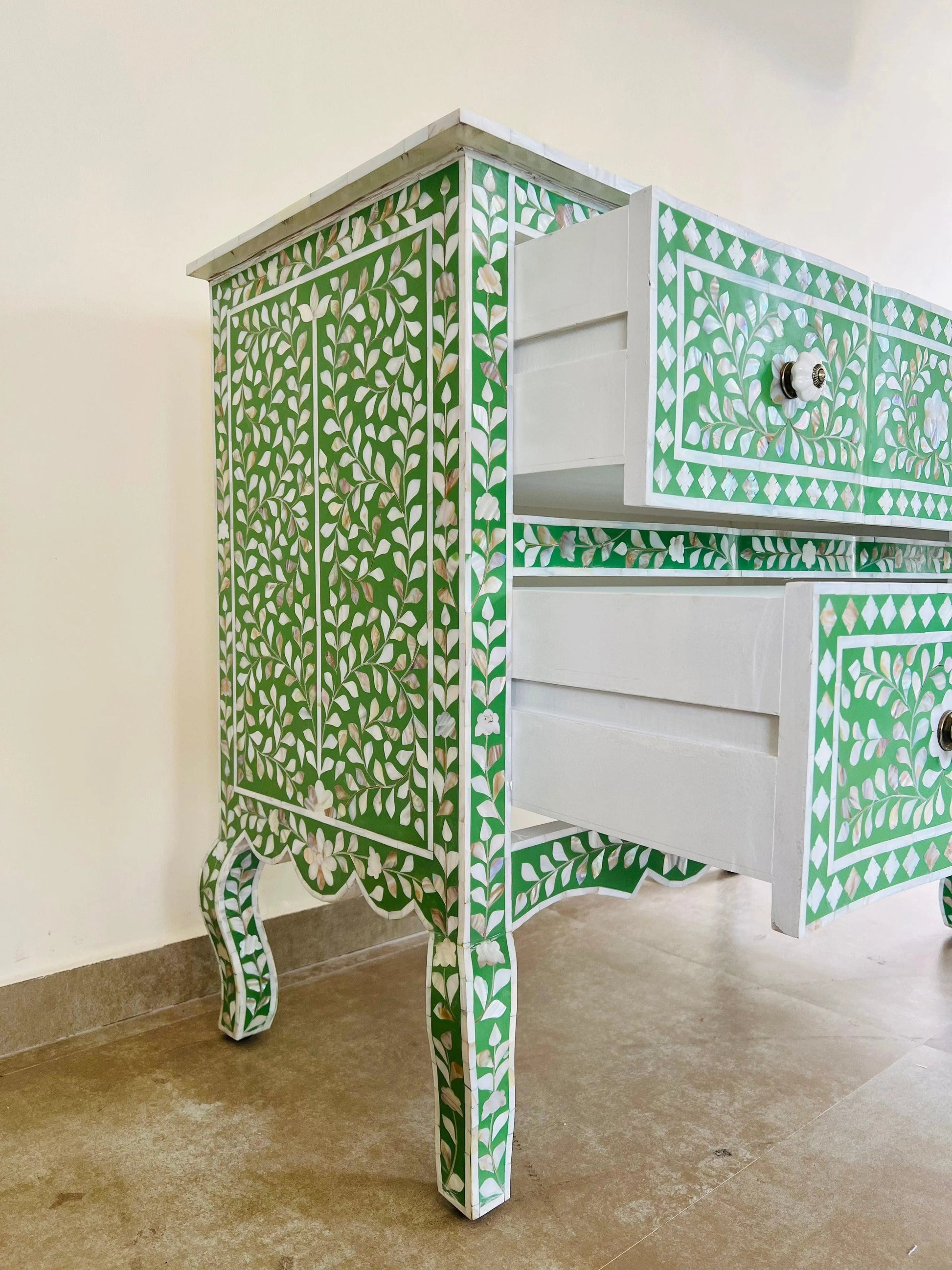 Green Mother of Pearl Iconic French Chest of Drawer - Jodha Furniture