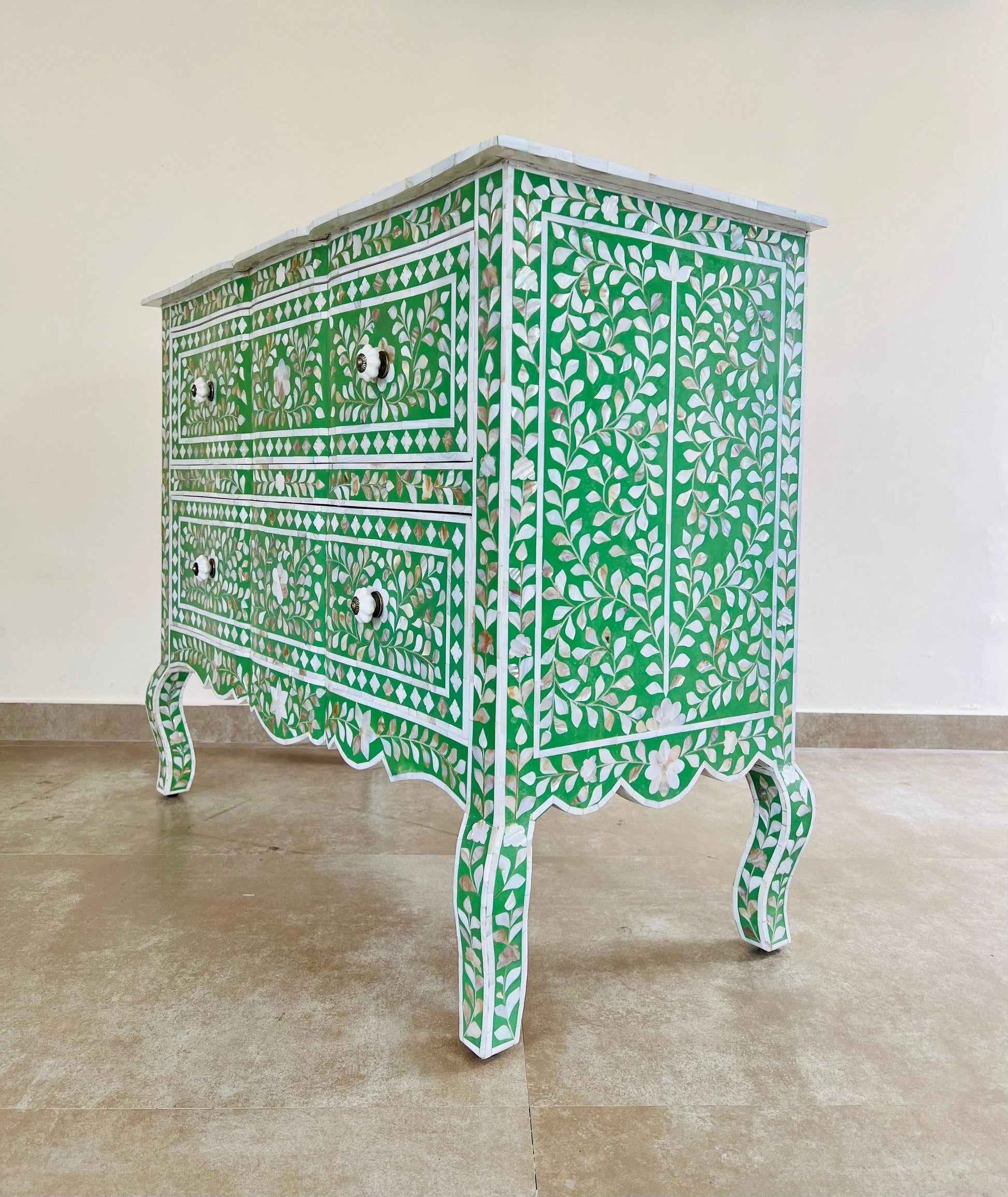 Green Mother of Pearl Iconic French Chest of Drawer - Jodha Furniture