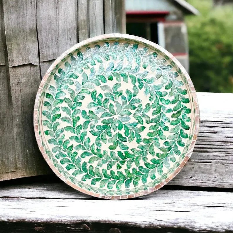 Green nacre serving tray - Jodha Furniture