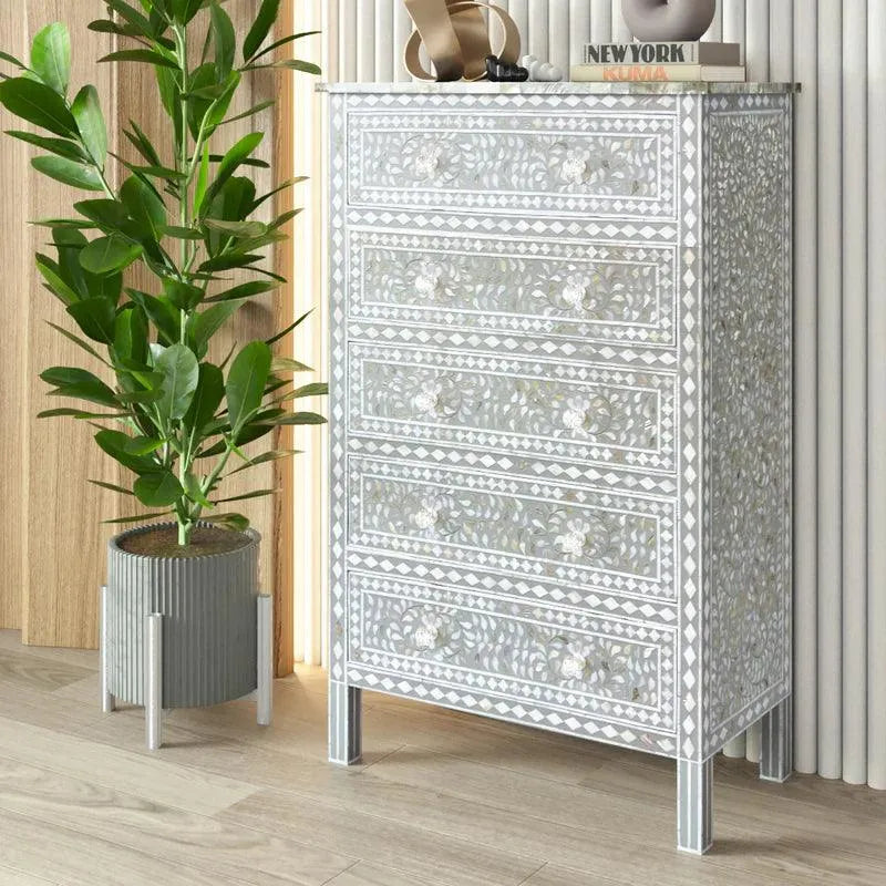 Iris Big Chest of Drawers - Grey Mother of Pearl - Jodha Furniture