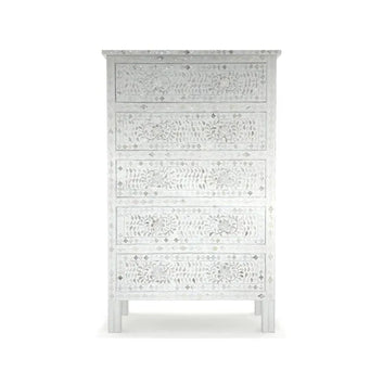 Iris Big Chest of Drawers - White Mother of Pearl - Jodha Furniture