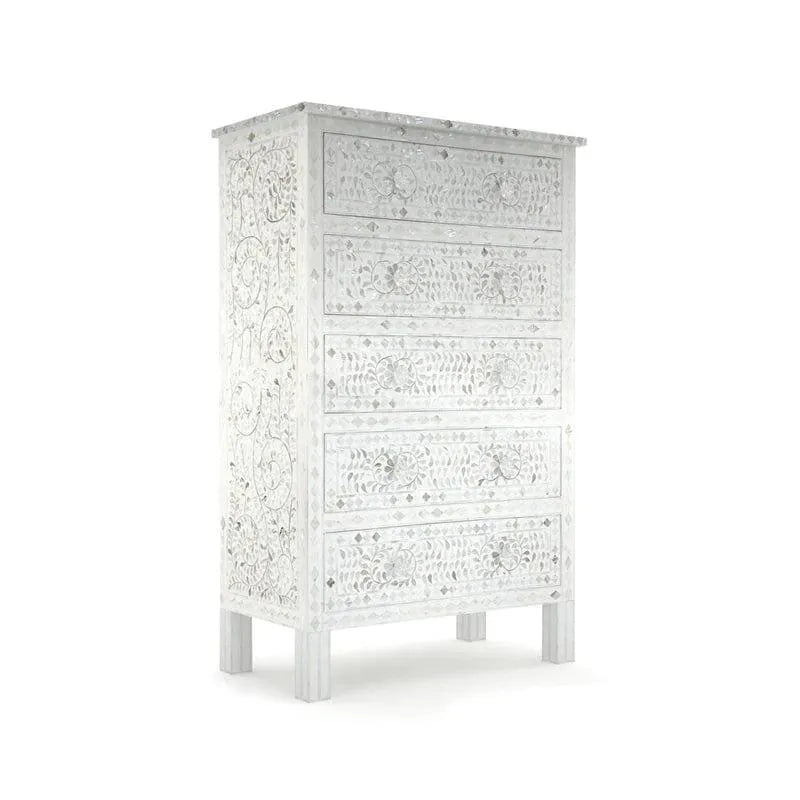 Iris Big Chest of Drawers - White Mother of Pearl - Jodha Furniture