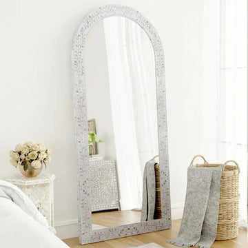 Iris Floor Mirror - White Mother of Pearl Inlay - Jodha Furniture