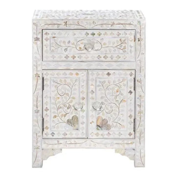 Iris Side Table Drawer - White Mother of Pearl - Jodha Furniture