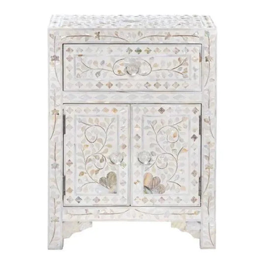 Iris Side Table Drawer - White Mother of Pearl - Jodha Furniture