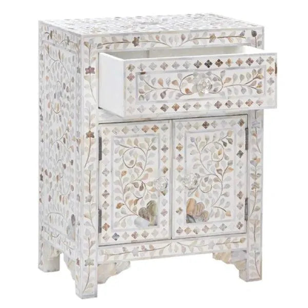 Iris Side Table Drawer - White Mother of Pearl - Jodha Furniture