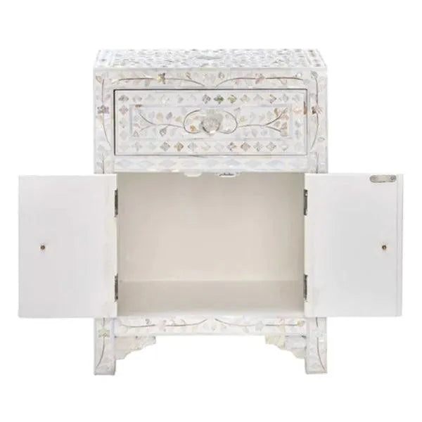 Iris Side Table Drawer - White Mother of Pearl - Jodha Furniture