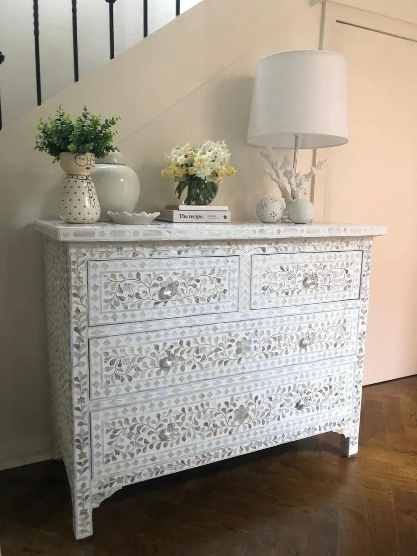 Ivory Blossom Pearl Cabinet - Jodha Furniture