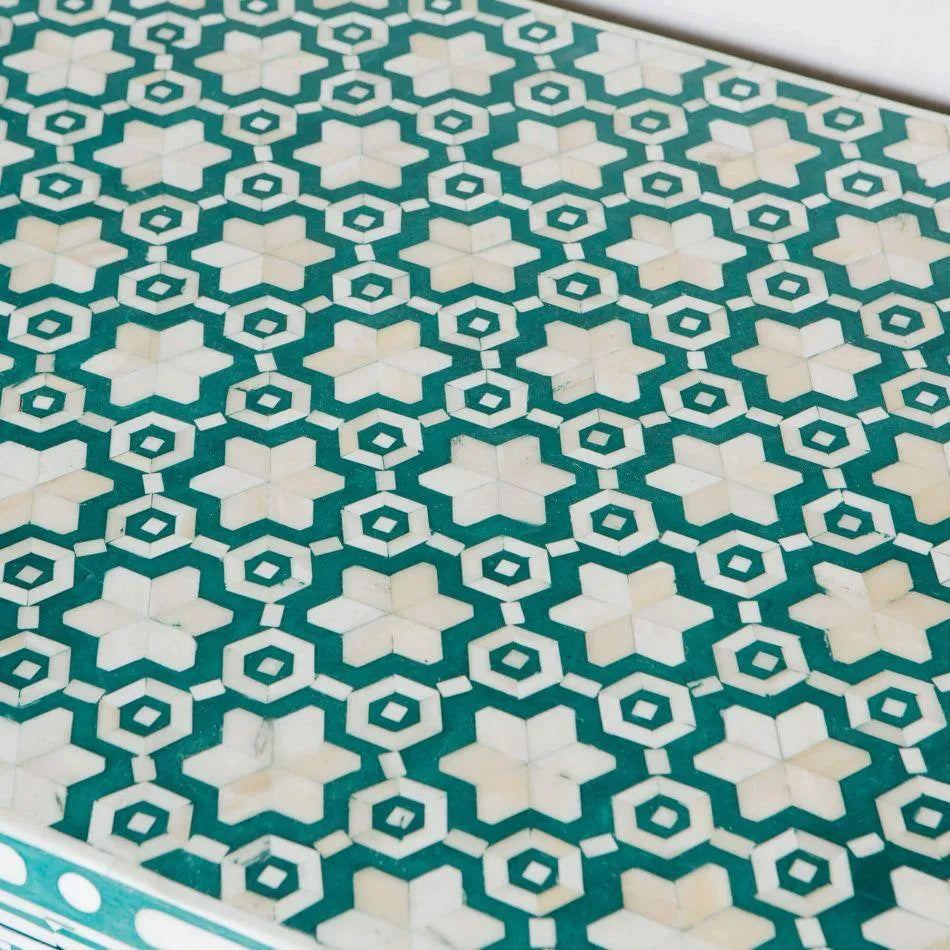 Jade Green Floral Bone Inlay Chest of Drawers - Jodha Furniture