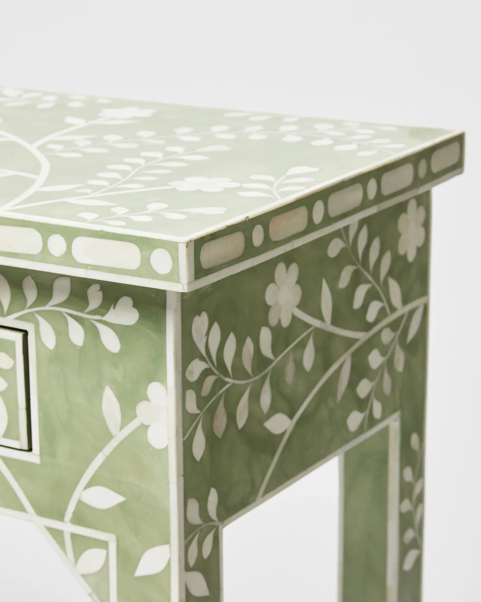 Lohko Green Floral Inlay Desk & Dressing Table - Jodha Furniture