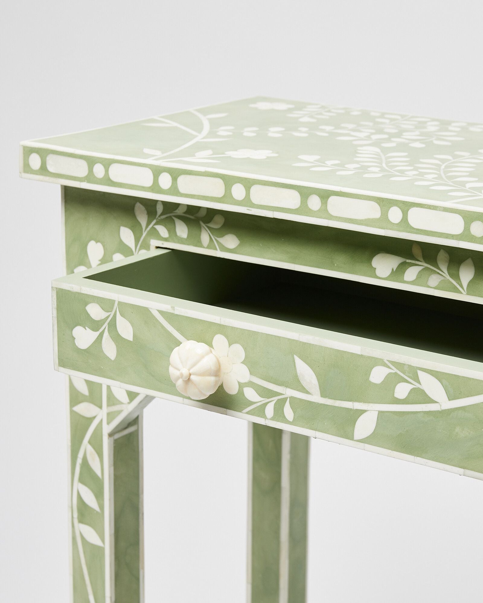 Lohko Green Floral Inlay Desk & Dressing Table - Jodha Furniture