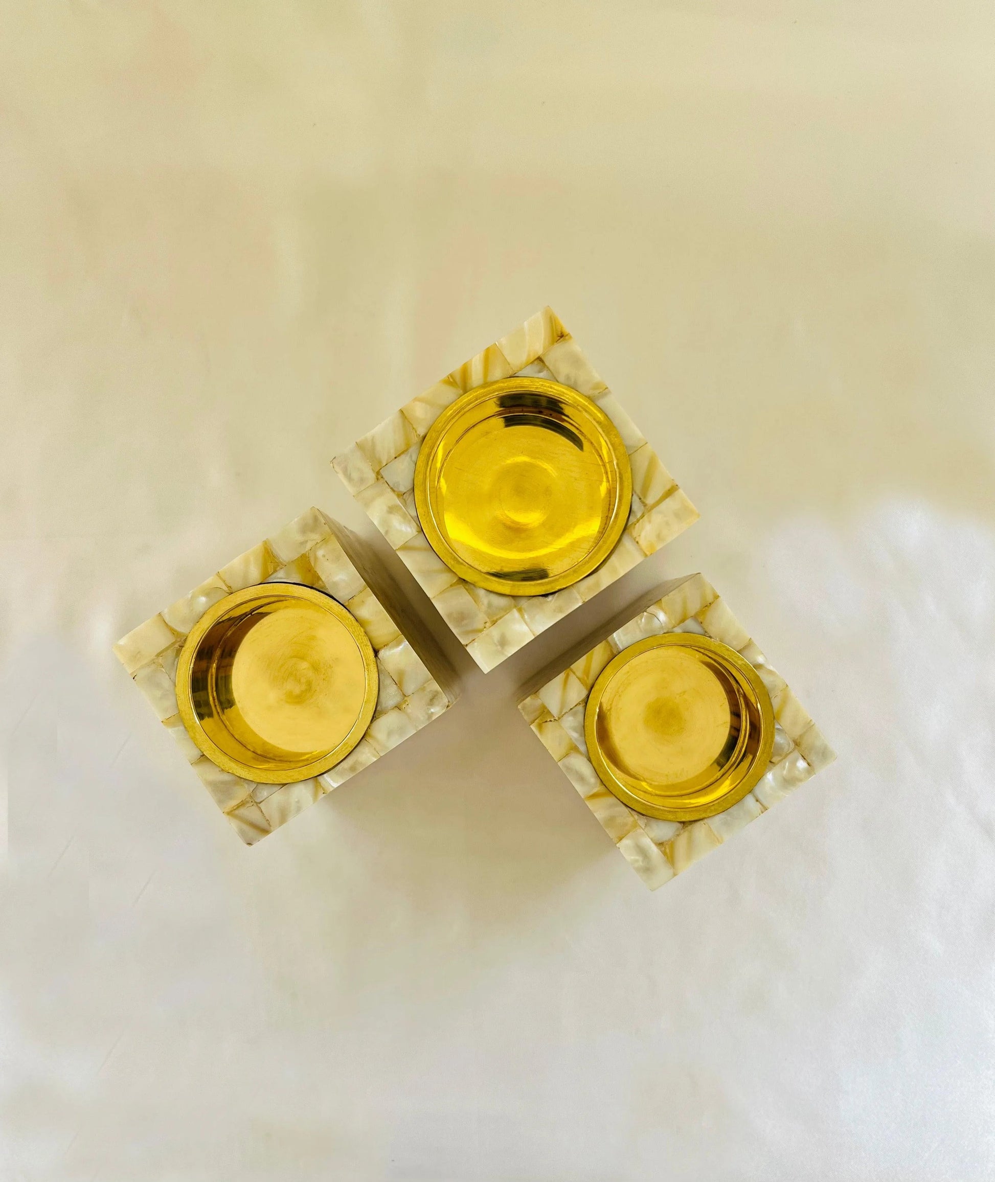 Luxe Elegance Golden Mother of Pearl Candle Holders - Jodha Furniture