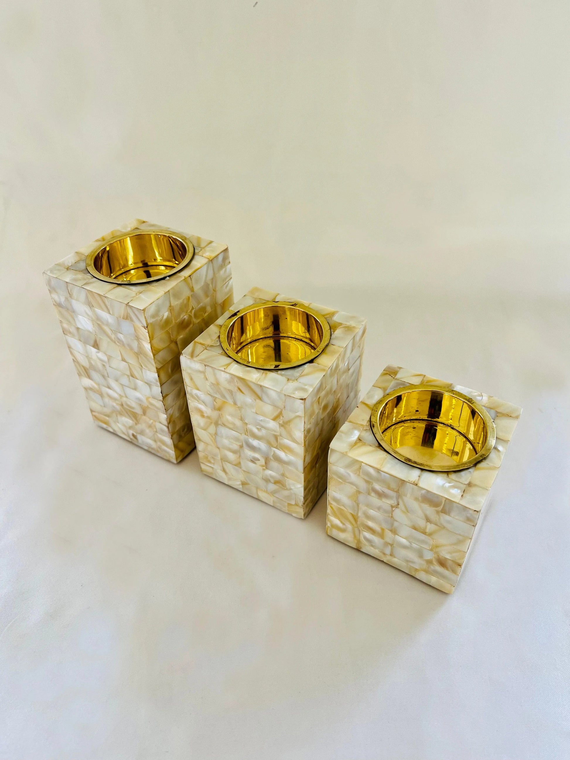 Luxe Elegance Golden Mother of Pearl Candle Holders - Jodha Furniture