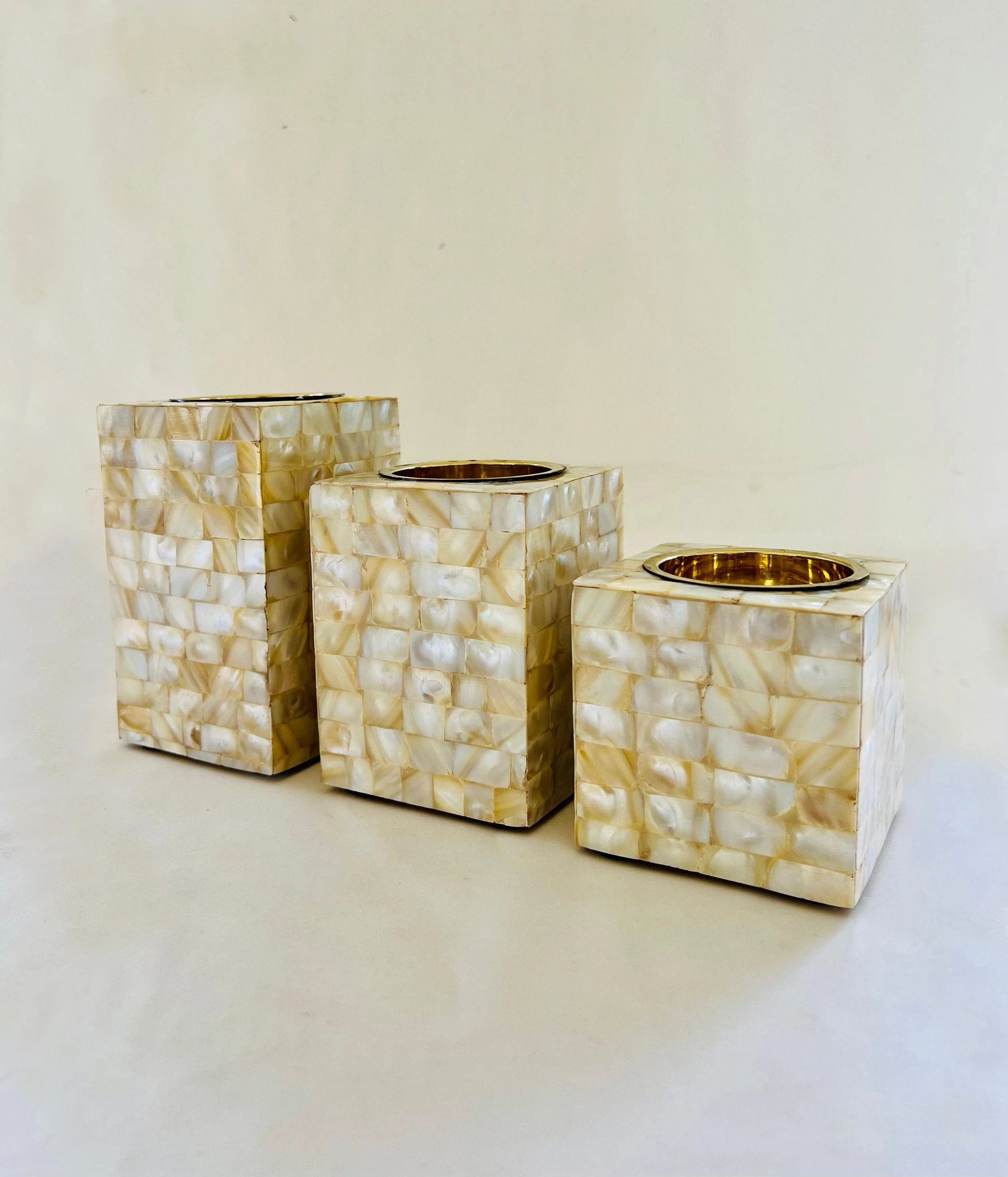 Luxe Elegance Golden Mother of Pearl Candle Holders - Jodha Furniture