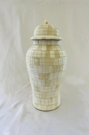 Mid-Century Off-White Mosaic Natural Bone Vase - Jodha Furniture