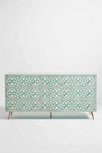 Moroccan Inlay Nine-Drawer Chest Of Drawer - Jodha Furniture