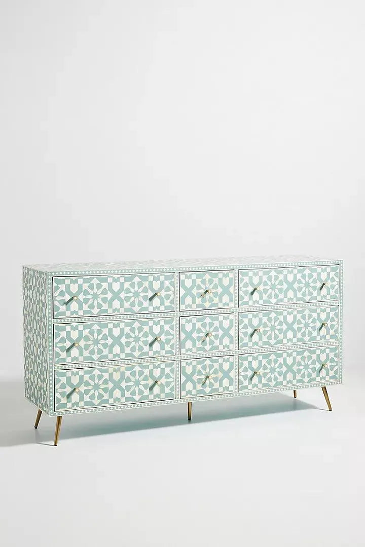 Moroccan Inlay Nine-Drawer Chest Of Drawer - Jodha Furniture