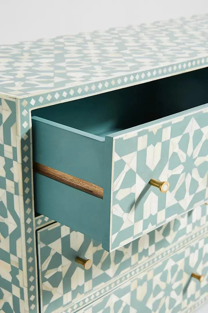Moroccan Inlay Nine-Drawer Chest Of Drawer - Jodha Furniture