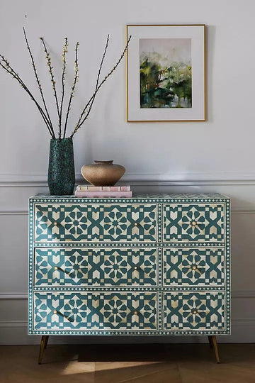 Moroccan Inlay Six- Chest of Drawer - Jodha Furniture