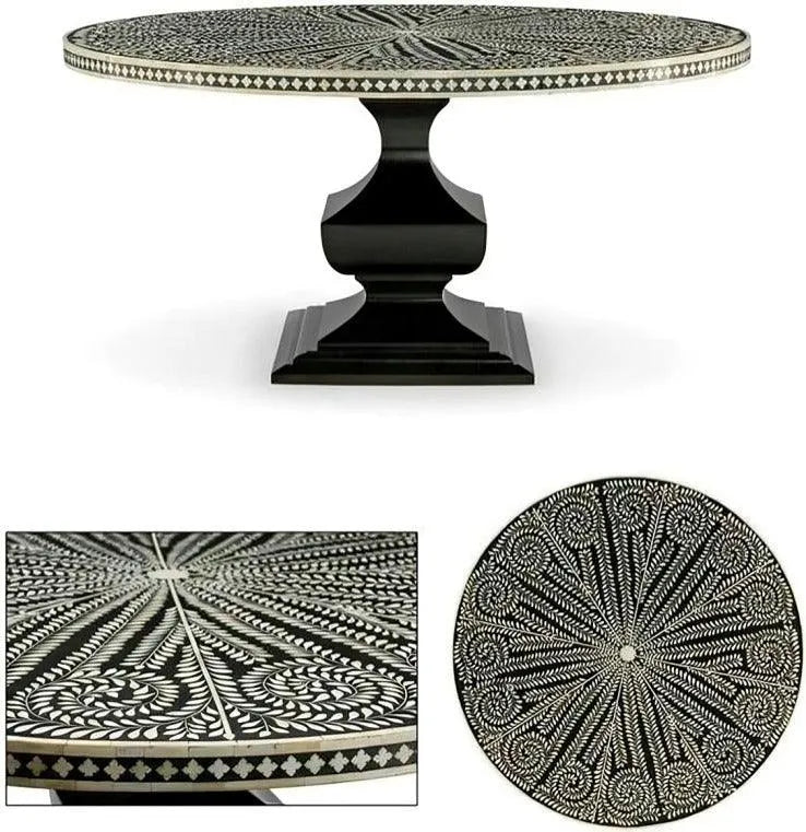 Napoleon Bone Inlay Round Dining Table - Jodha Furniture