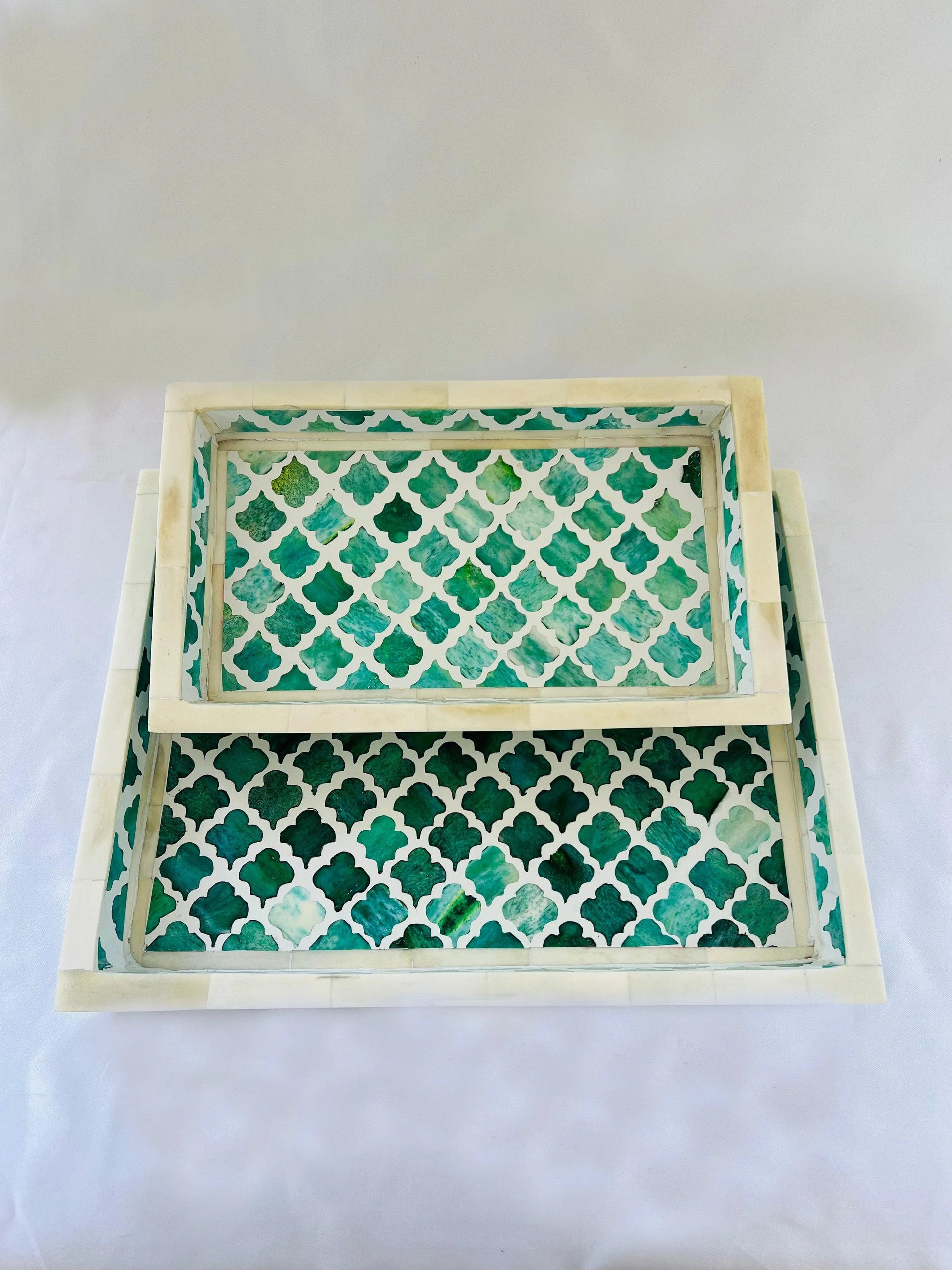 Pigeon and Poodle Prescott Turquoise Tray set of Two - Jodha Furniture