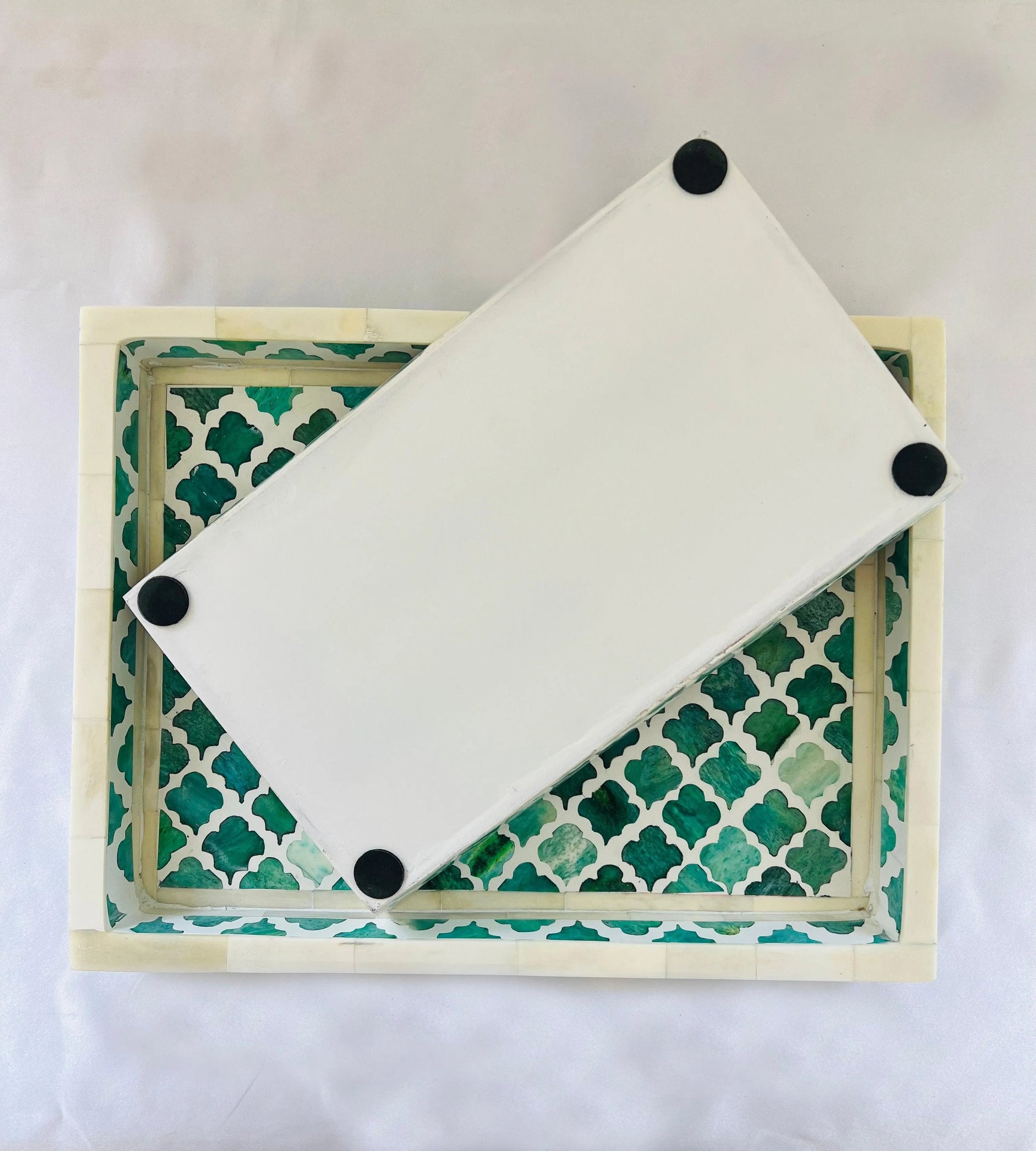 Pigeon and Poodle Prescott Turquoise Tray set of Two - Jodha Furniture