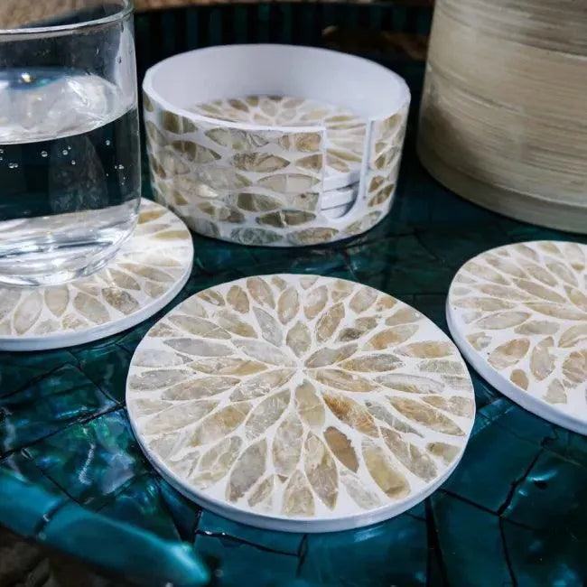 Radiant Pearl and Gold Coasters - Jodha Furniture
