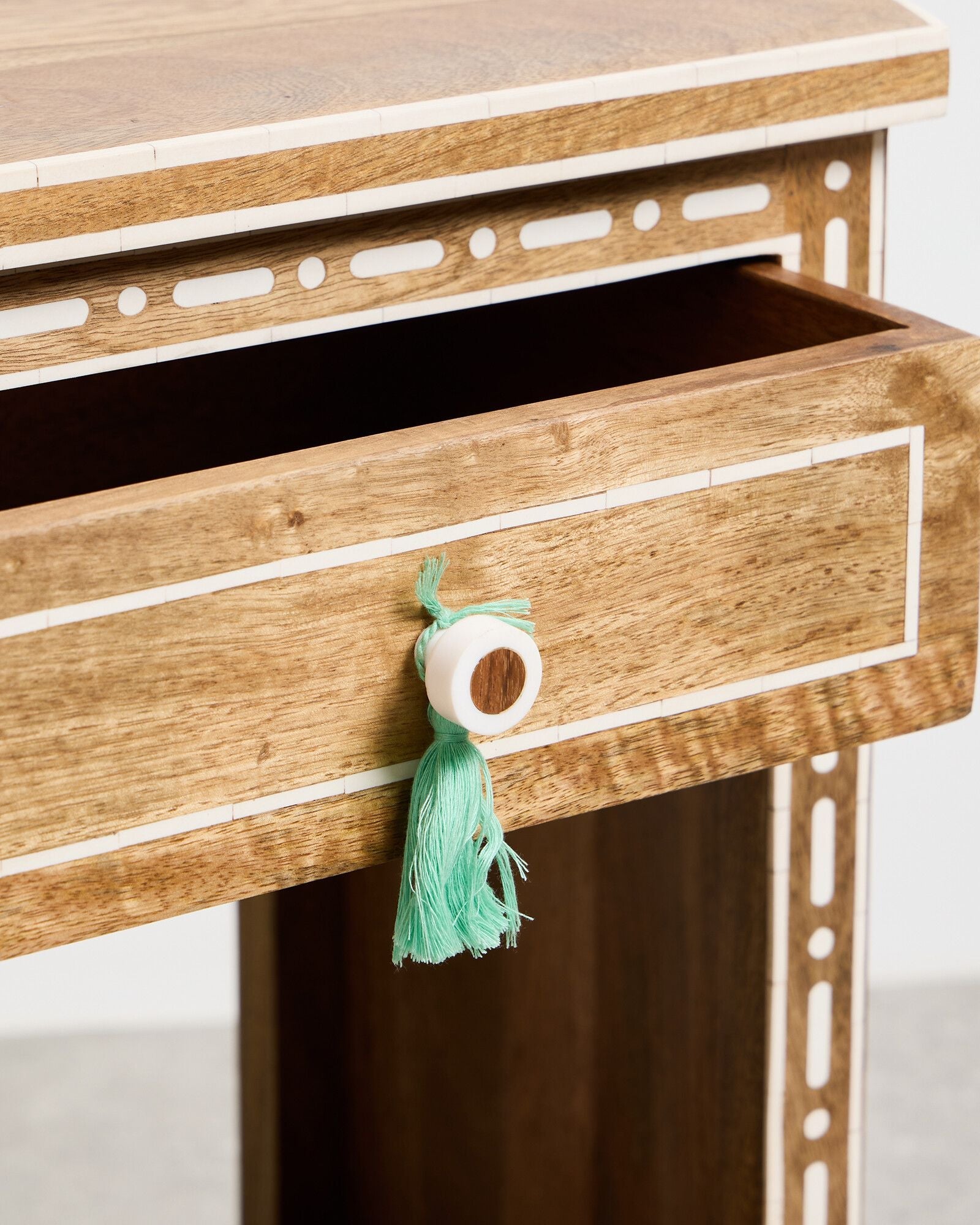 Riya Mango Wood Inlay Bedside Table - Jodha Furniture