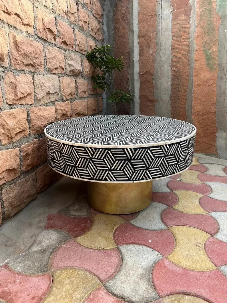 Vega Black Brass Inlay Coffee Table - Jodha Furniture