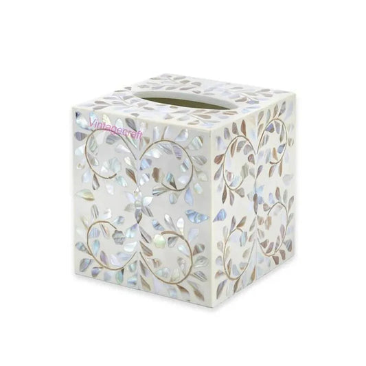 White Floral Luxe Tissue Box Holder - Jodha Furniture