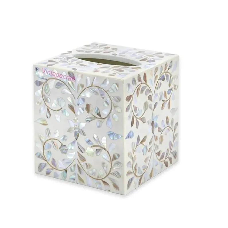 White Floral Luxe Tissue Box Holder - Jodha Furniture