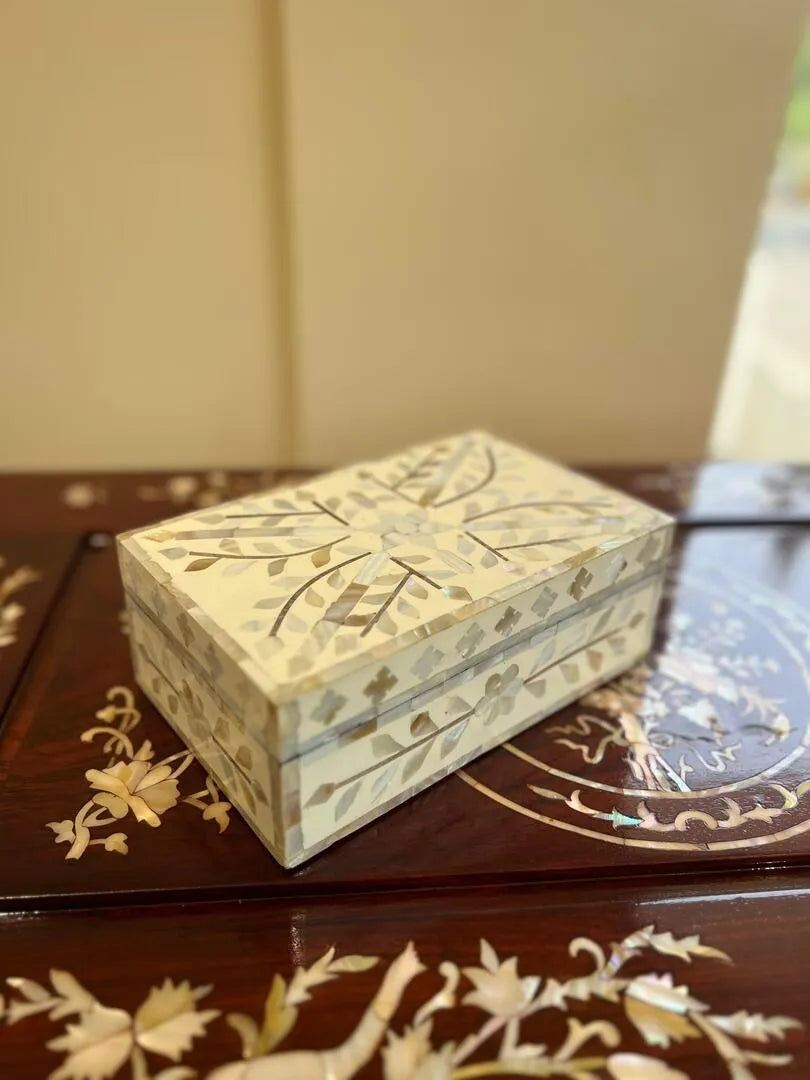 White Floral Mother of Pearl Jewellery Box - Jodha Furniture