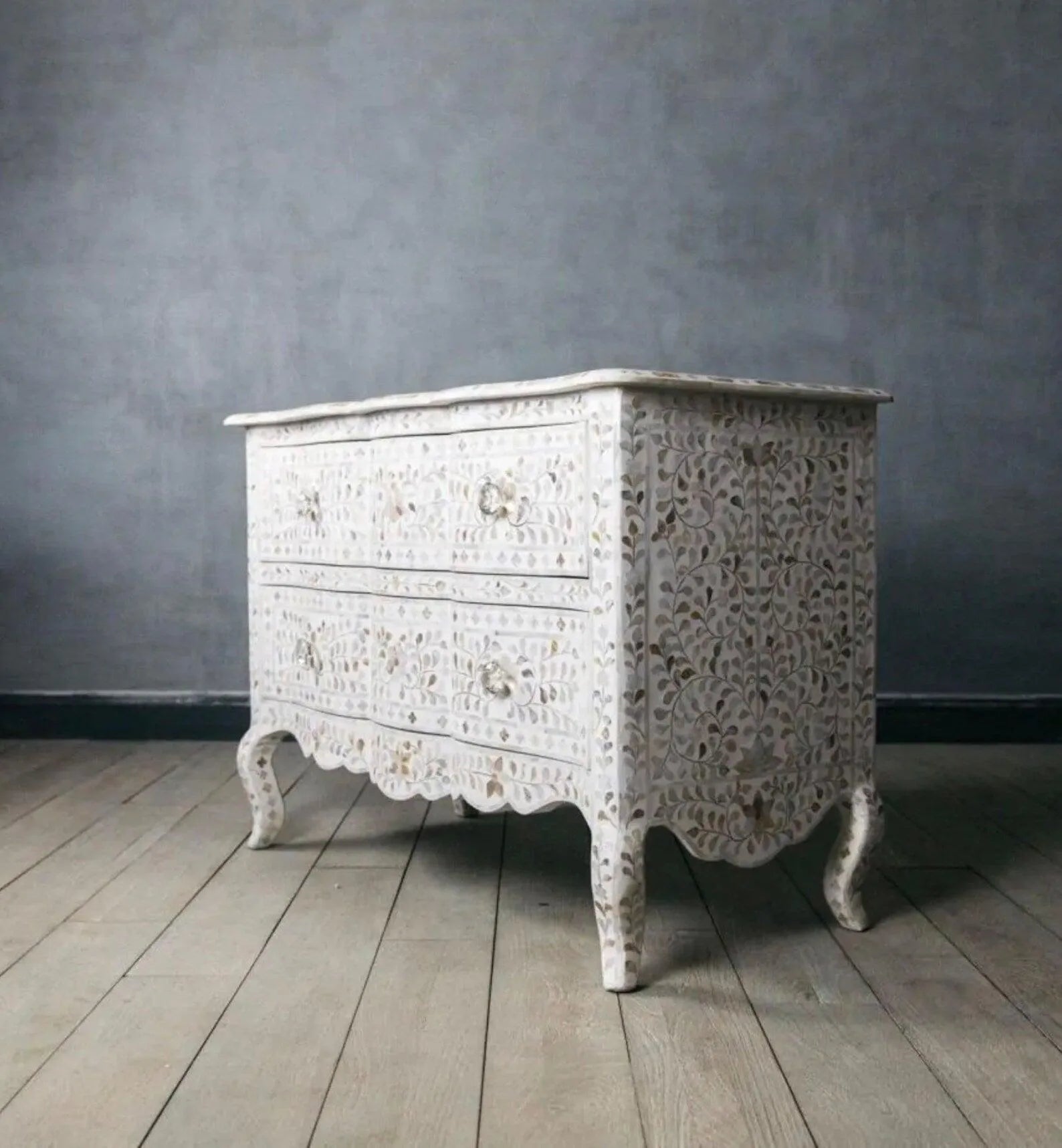 White Mother of Pearl Iconic French Chest of Drawer - Jodha Furniture