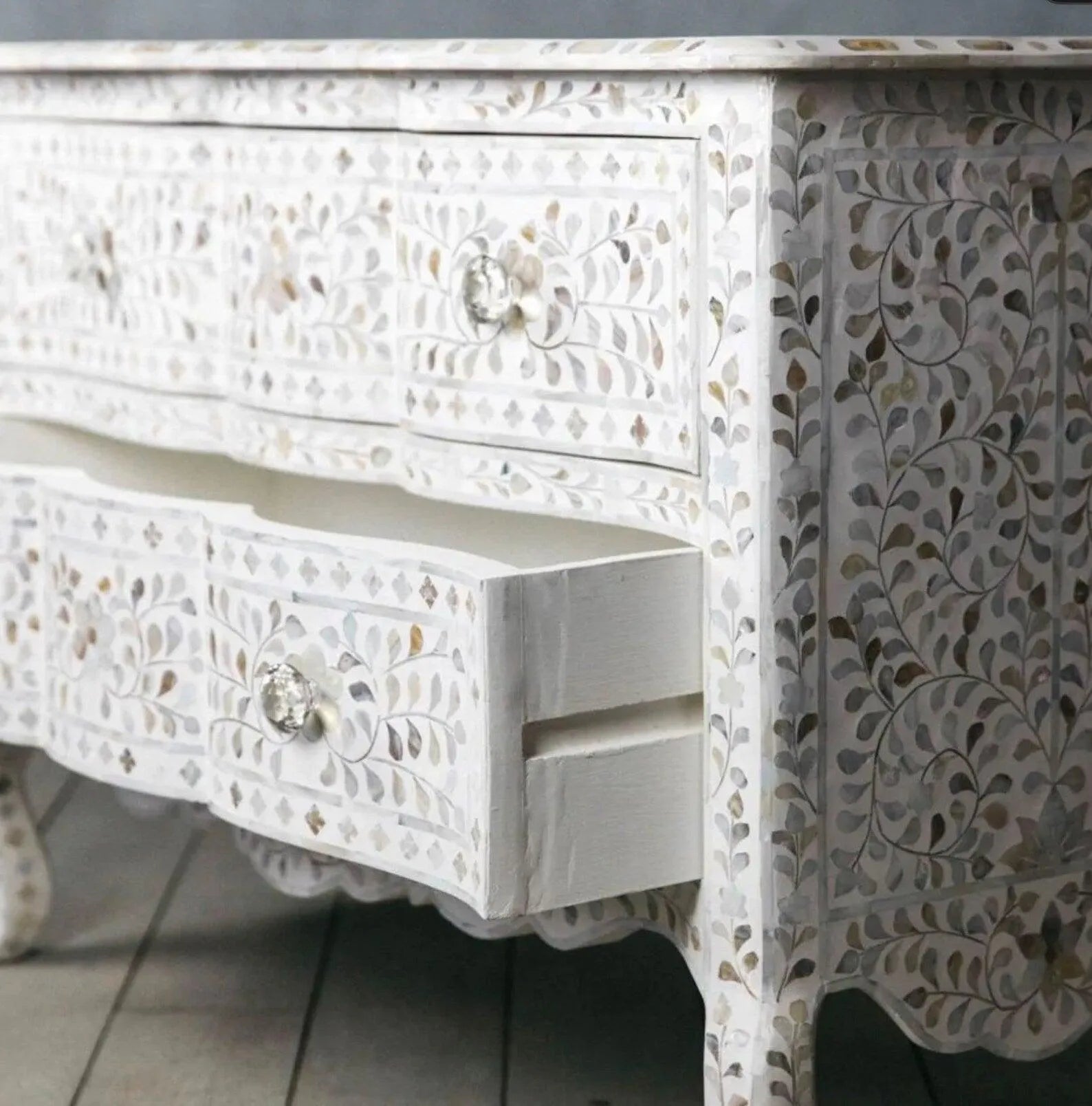 White Mother of Pearl Iconic French Chest of Drawer - Jodha Furniture